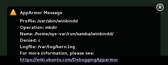 GNOME 内での aa-notify メッセージ